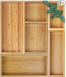 Bamboo Drawer Organizer Set, 5 PCS Multi-Use Individual Wood Storage Organizers, Junk Drawer Divider and Storage Trays Containers for Kitchen, Bathroom, Office Desk, Makeup, Jewelry, Utensils by CozyNest Decor