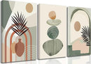 3 Pcs Mid Century Modern Boho Abstract Canvas Wall Art Neutral Green Bohemia Sun and Plant Pictures Wall Decor Posters Print Artwork for Living Room Bedroom Bathroom Office Home Decoration by CozyNest Decor