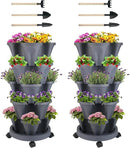 Vertical Planter 5 Tier Stackable Planters Garden Planters Strawberry Herb Flower and Vegetable Planter Indoor Outdoor Gardening Pots with Removable Wheels and Tools by GreenHaven Gardens