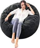 Bean Bag Chairs for Adults - Memory Foam Furniture BeanBag Chair - Kids/Teens Sofa with Soft Micro Fiber Cover - Round Fluffy Couch for Living Room Bedroom College Dorm - Carbon Black by CozyNest Decor