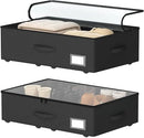 Underbed Storage Bins with Wheels, No Assembly Required - 7.5 inch height Black Large Capacity Rolling Underbed Containers for Shoes, Dorm under bed storage drawers by CozyNest Decor