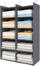 5 Tier Shelf Hanging Closet Organizer, Dual-Row 10 Pocket Cloth Hanging Shelf with 3 Sturdy Hooks for Storage, Foldable (Grey) by CozyNest Decor