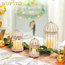 NUPTIO Candle Holders for Pillar Candles: 2 Set of 7.7 inch H Antique White Bird Cages Lantern Wedding Centerpiece Small Metal Hanging Pillars Holder for Bridal Shower Party Table Decorations by CozyNest Decor