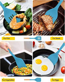 Pack of 2 Large Silicone Spatula, Heat Resistant Solid Turner, Non Stick Slotted Spatulas with Wooden Handle, Ideal Kitchen Utensils for Flipping, Pancakes, Eggs, Fish(BLUE) by CozyNest Decor