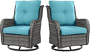 Outdoor Swivel Rcoker Wicker Chairs - Swivel Patio Chairs Set of 2 Patio Furniture Sets with Covered Cushion for Porch Deck Balcony Backyard, Turquoise Cushion by GreenHaven Gardens