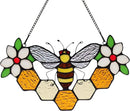 Bee Decor Stained Glass Window Hanging,Honeybee Honeycomb with Flowers Suncatcher for Window,Wall Art Ornaments,Birthday Gifts for Women,Friends,Housewarming Gift by GreenHaven Gardens