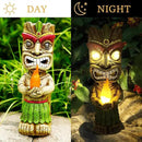 13" Tall Solar Torch Tiki Garden Statue, Resin Large Tiki Decor Figurine with Solar Lights, Hawaiian Tiki Man, Outdoor Patio Yard Lawn Bar Party Beach Pool Pond Decoration, Valentine's Day Gift by GreenHaven Gardens