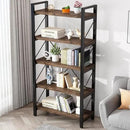 5 Tier Bookshelf Rustic Solid Wood Industrial Style Bookcase,Metal and Real Wood Vintage Bookshelf,Book Shelves Home Office, Retro Brown,Dark Matching credenza(LZ01-05tier) (5Tiers) by CozyNest Decor