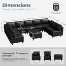 ABCASA Oversized 145.5" Faux Leather Modular Sectional Sofa, Modern Large 10 Seater U Shaped Couch with Storage Seat with Reversible Chaise Deep Seat for Living Room DIY Combination - Black by CozyNest Decor