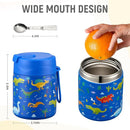 17oz Soup Thermo for Hot Food Kids Insulated Vacuum Food Jar with Stainless Steel Spoon Wide Mouth Thermo Leakproof Lunch Food Container Kids Hot Lunch Box (Blue-Dinasour) by TinyTreasures Baby Boutique