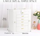 Kendal Extra Large Jewelry Box Jewelry Case PU Leather 6 Tier 5 Drawers Large Storage Capacity with Mirror Jewelry Storage Organizer Great Gift Also Good For Watches LJC-SHD5CM(White) by TinyTreasures Baby Boutique