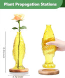 Nacome Fish Vase Glass Plant Terrarium with Wooden Stand,Planter Propagation Station for Home Office Hydroponics Desk Decoration,Unique Gardening Gifts for Plant Lovers Women Mom(Yellow) by CozyNest Decor