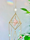 Crystal Suncatcher Rose Quartz, Spiritual, Sun Catcher Hanging for Windows, Rainbow Maker, Crystal Indoor Garden Home Decor, Natural Gemstone Boho Decor (Rose Quartz) by GreenHaven Gardens
