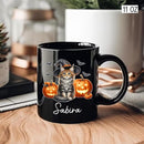 Personalized Maine Coon with Pumpkins Cup for Halloween, Maine Coon Wearing Witch Hat Coffee Mug, Cat Halloween Ceramic Cup 11oz 15oz, Pet Cat Black Mug, Gift for Pet Lover Dad Mom Children by TinyTreasures Baby Boutique