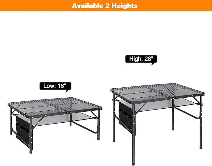 REDCAMP 36x24 Folding Grill Table for Outside, Lightweight Portable Metal Aluminum Outdoor Grill Table with Adjustable Height Legs, Great for Camping Picnic Cooking BBQ, Black 3ft, photo 5 of 9