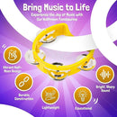 Flexzion Half Moon Musical Tambourine Set of 4, Red Yellow Blue Green, Double Row Metal Jingles Hand Held Percussion Drum with Ergonomic Handle Grip by TinyTreasures Baby Boutique