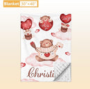 Custom Crib Bedding Set, 5 Pcs Personalized Name Nursery Bedding Set with Double Layer Flannel Blanket, Heart & Bear Baby Crib Set for Girls Boys, Customized Gifts for Infants Babies Toddlers by TinyTreasures Baby Boutique
