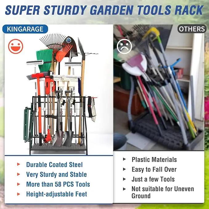 Garden Tool Organizer for Garage, Garden Tool Rack, Up to 58 Long Handled Tools, Yard Tool Holder for Garage, Shed, Outdoor, Tool Stand, Black (Garden Tool Rack), photo 6 of 7