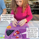 Silicone On-The-Go Snack Mat – Foldable Reusable Placemat with 3 Compartments and Lids – Travel-Friendly Baby and Toddler Snack Plate – Dishwasher Safe (Plum) by TinyTreasures Baby Boutique