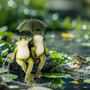 Couple Frogs Outdoor Statue - Frogs Decor Resin Happy Couple Hold an Umbrella Garden Statue Frog Garden Décor for Patio Yard Lawn Porch Gardening Décor 8.5" x 11" x 6.5" by GreenHaven Gardens