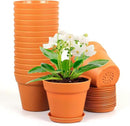 4 inch Small Plastic Nursery Pots, Seedling Pots, 16 Pack Plant Pots for Indoor Outdoor Plants, Flower Pots with Drainage Holes and Saucers, Decorative Planters for House Plants, Terracotta by GreenHaven Gardens