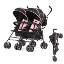 Dream On Me Volgo Twin Umbrella Stroller in Pink, Lightweight Double Stroller for Infant & Toddler, Compact Easy Fold, Large Storage Basket, Large and Adjustable Canopy by TinyTreasures Baby Boutique