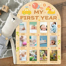ORIGACH My First Year Baby Growth Photo Display Wood Board - 12 Months Newborn Milestones Photo Board - Neutral Baby Keepsake Frame 1st Birthday Party Nursery Decor New Mom Gift - Car & Rocking Horse by TinyTreasures Baby Boutique