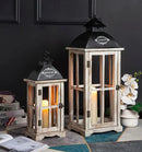 Set of 2 Large Decorative Wooden Metal Lanterns, Farmhouse Rustic Floor Candle Lanterns, Indoor/Outdoor Hanging Lanterns for Home Decor (No Glass) by CozyNest Decor