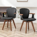 LUNLING Swivel Dining Chairs, Mid Century Modern Black Faux Leather Kitchen Chairs with Arms,Bamboo Legs Side Chairs No Wheels,Accent Chair for Dining Rooms and Offices,1PCS by CozyNest Decor