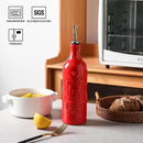 Sweejar Large Olive Oil Dispenser Bottle with Spout, 24 Oz Ceramic Oil Dispenser for Kitchen, Relief Opaque Cruet, Container for Cooking, EVOO, Vinegar, Pack of 1 (Red) by CozyNest Decor