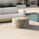 Inflatable Ottoman Stool D21 xH9 for Outdoor/Indoor Use, Water Repellent Patio Foot Rest Stool with Portable Handle,Round Pouf Ottoman Suitable for Garden,Deck and Camping - Flower Red by CozyNest Decor