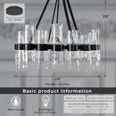 Round Black Glass Wagon Wheel Chandelier, Chandelier with Water Ripple Textured Recycled Clear Glass Piece, Modern Industrial Pendant Light with Metal Frame, Lighting Fixture for Living Room, Foyer by CozyNest Decor