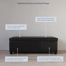 BELLEZE 47 Inch Storage Ottoman, Faux Leather Storage Bench Bedroom Bench with Safety Close Hinge, Ottoman with Storage for Living Room, Entryway, Hallway, Foot Rest, Support 300lbs - Black