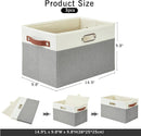 Large Collapsible Fabric Storage Bins with 3 Handles, Foldable Organizer Baskets for Closet, Shelves, Living Room | 3 Pack, Durable PU & Metal Handles (14.9"x9.8"x9.8", Gray & White) by TinyTreasures Baby Boutique