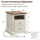 T4TREAM Nightstand with Charging Station, 18 Inch Vintage End Table with 2 Drawers, Wood Rustic Sofa Side Table with Open Storage Shelf for Bedroom, Living Room, Antique White by CozyNest Decor