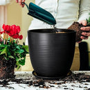 12 Inch Pots for Plants - Ceramic Planter Pot, Large Flower Pot with Drainage Hole and Saucer for Home Patio Garden Office Indoor Outdoor, Black by GreenHaven Gardens