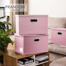 PRANDOM Large Stackable Storage Bins with Lids [3-Pack] Leather Fabric Foldable Storage Boxes Organizer Containers Baskets Cube with Cover for Bedroom Closet Office Nursery Pink (17.7x11.8x11.8) by TinyTreasures Baby Boutique