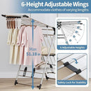 APEXCHASER Clothes Drying Rack with High Hanger, Foldable 3-Level Drying Racks with Shoe Rack, Crossbar and Vertical Rod Laundry Stand with Adjustable Wings Silver by CozyNest Decor