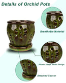 vensovo 5 Inch Ceramic Orchid Pots with Holes and Saucers - 1 Pcs Small Succulent Pot for Repotting, Garden Flowerpots for Plants Indoor and Outdoor Promotes Air Circulation, Yellow Mixed Brown by GreenHaven Gardens