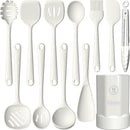 Thickened Silicone Kitchen Utensils Set, 600°F Heat Resistant Silicone Cooking Utensils, Spatula, Spoon, Whisk, Tongs, Kitchen Gadgets for Nonstick Cookware, Dishwasher Safe BPA Free (Cream White) by CozyNest Decor