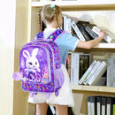 Rolling Backpack for Girls, Cute Rabbit Roller Wheels Kids Bookbag - Wheeled Elementary School Bag - 3PCS Rabbit by TinyTreasures Baby Boutique