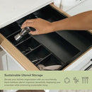 Adjustable Kitchen Drawer Organizer for Utensils and Junk, Food-Safe Contract Grade with 100% Sustainable Wood, Expandable from 10.5 to 19 Inches Wide - Black Bamboo by CozyNest Decor