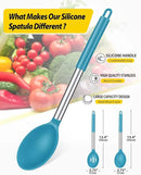 Pack of 2 Large Silicone Cooking Spoons,Non Stick Solid Basting Spoon,Heat-Resistant Kitchen Utensils for Mixing,Serving,Draining,Stirring (BLUE) by CozyNest Decor