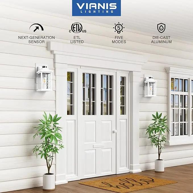 VIANIS Large Adjustable Sensitivity Motion Sensor Exterior Porch Lights, White Dusk to Dawn Outdoor Lighting, Anti-Rust Waterproof Front Porch Light for Garage, Front Door, photo 5 of 9