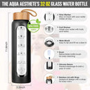 Aqulea Glass Water Bottles 32 Oz with Silicone Sleeve - BPA Free Reusable Wide Mouth Glass Motivational Water Bottles with Fruit Infuser – Leak Proof Borosilicate Water Bottle with Time Marker (Black) by CozyNest Decor