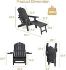 Adjustable Backrest Folding Adirondack Chair Set of 2, Adirondack Chair with Ottoman, Weather Resistant Fire Pit Chair with 2 Cup Holders, for Porch Backyard Outdoor Lawn Pool Deck Beach, Black by GreenHaven Gardens