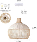 Arturesthome White Handwoven Rattan Boho Pendant Lighting Fixtures, Wicker Hanging Ceiling Light Chandelier, Handmade Woven Basket Lampshade for Kitchen Island by GreenHaven Gardens
