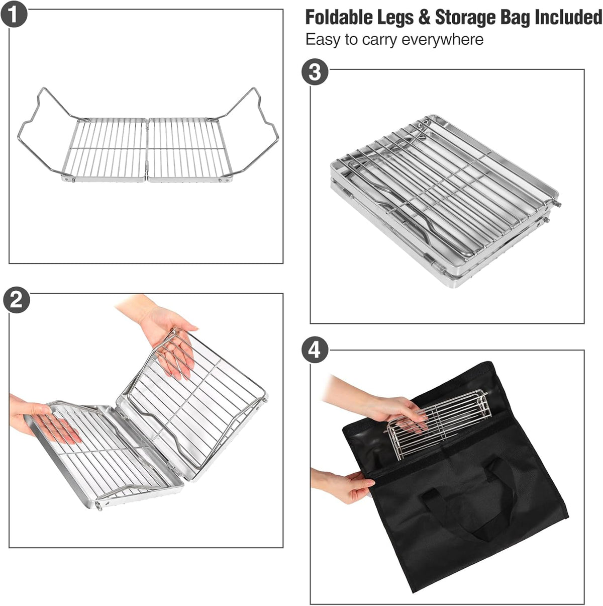 REDCAMP Folding Campfire Grill 304 Stainless Steel Grate, Adjustable Height Portable Camping Grill with Carrying Bag for Outdoor Cooking BBQ, photo 6 of 6