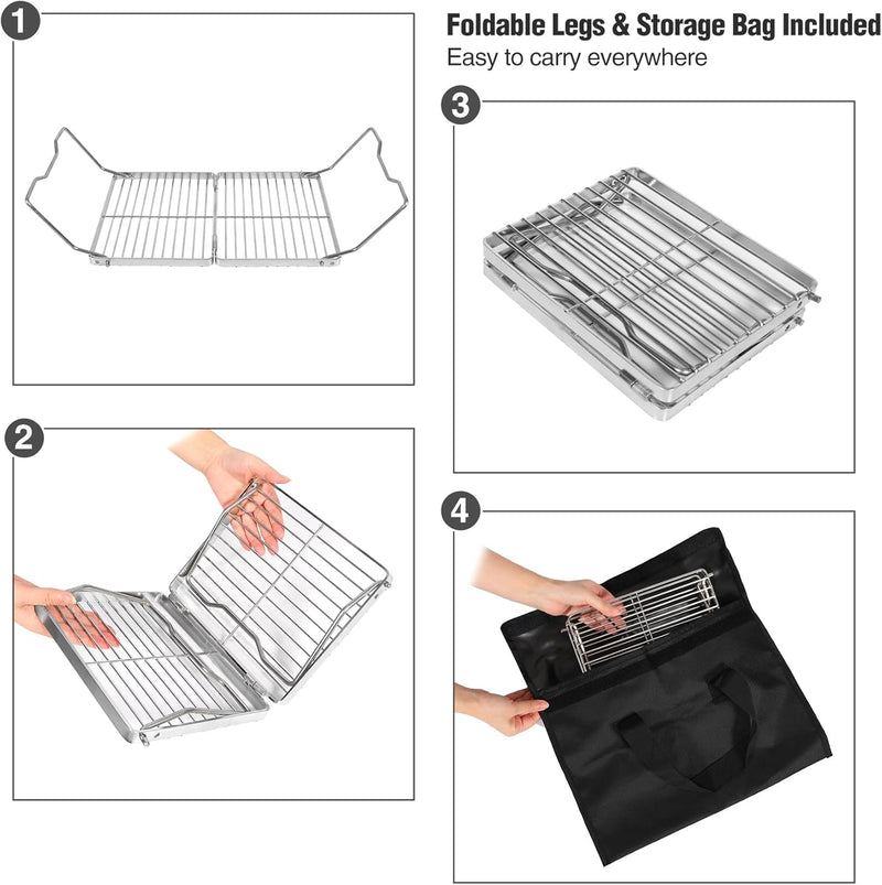 REDCAMP Folding Campfire Grill 304 Stainless Steel Grate, Adjustable Height Portable Camping Grill with Carrying Bag for Outdoor Cooking BBQ, photo 6 of 6