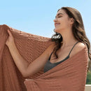 PHF Cooling Waffle Blanket Queen Size,Lightweight 60% Rayon Derived from Bamboo & 40% Cotton Breathable Blanket for Hot Sleepers, Soft and Luxury for Bed Couch and Sofa, 90"x90", Burnt Umber by CozyNest Decor